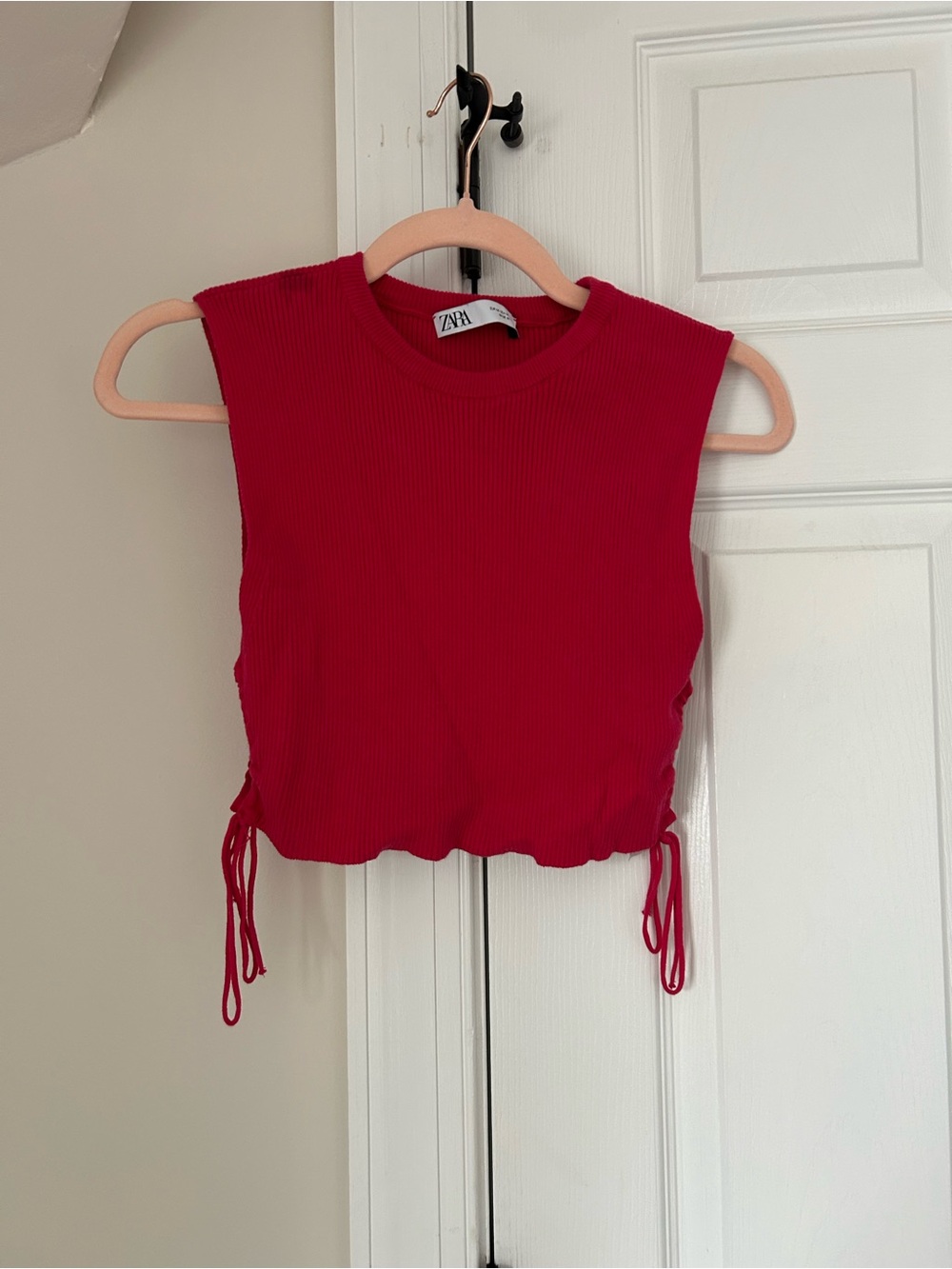 Zara Red Ribbed Open Sides Crop Top Size M